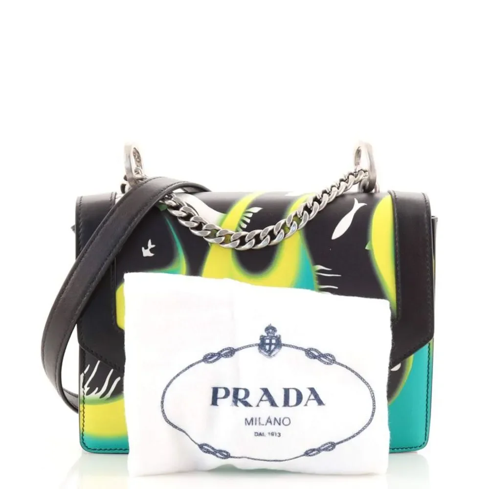 Prada Severine Chain Shoulder Bag Printed Leather Black, Print, Multicolor - Picture 2 of 10
